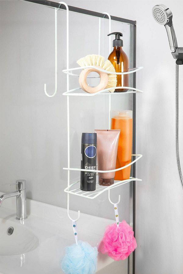 Doreline Stainless 2 Tier Hanger Bathroom Shower Shelf Soap Dish Shower Cabin Shampoo Holder White Trendyol