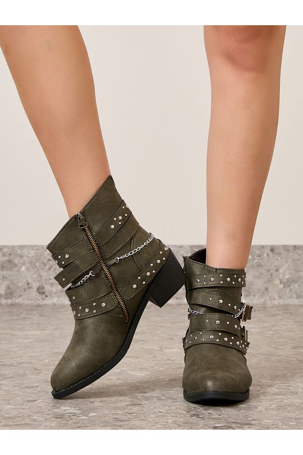 Styli Buckle Embellished Ankle Length Boots Trendyol