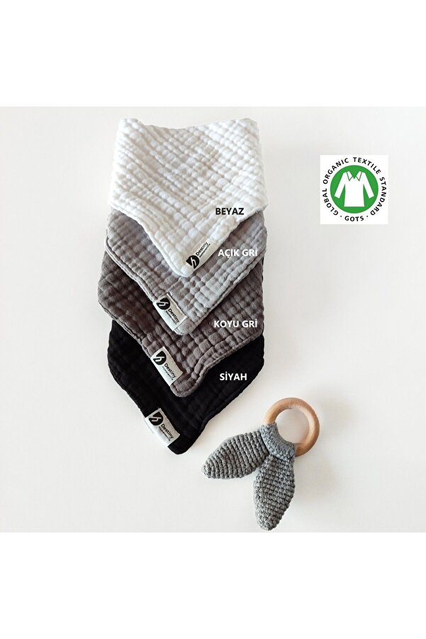 destinyhometex %100 Pamuklu 8 Kat Muslin Kumaş Üç Çıtçıtlı 4'lü Bebek Mama Önlüğü/ağız Mendili