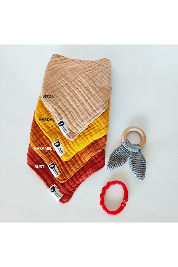 destinyhometex %100 Pamuklu 8 Kat Muslin Kumaş Üç Çıtçıtlı 4'lü Bebek Mama Önlüğü/ağız Mendili