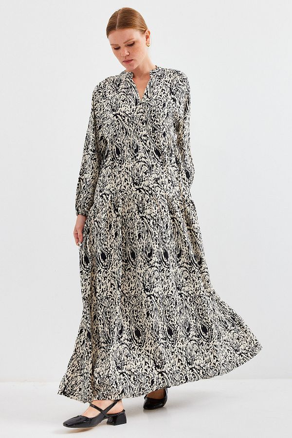 Bigdart-2423 Model Authentic Patterned Black Dress 1