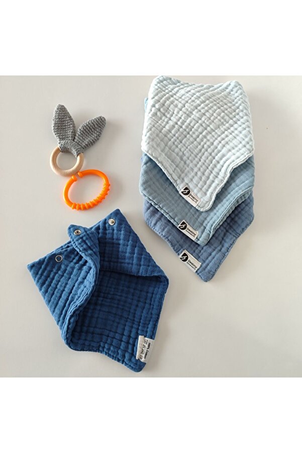 destinyhometex %100 Pamuklu 8 Kat Muslin Kumaş Üç Çıtçıtlı 4'lü Bebek Mama Önlüğü/ağız Mendili