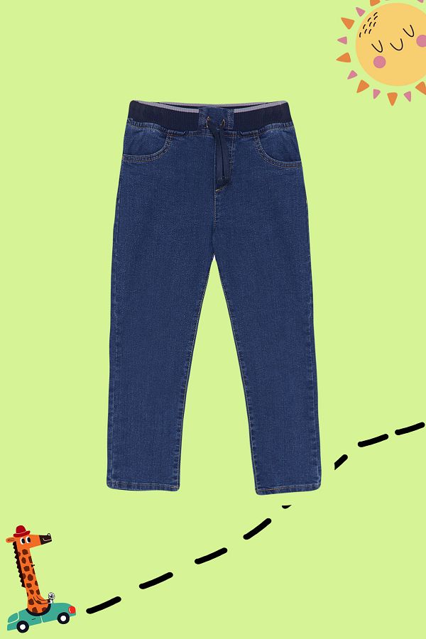 TRENDYOLKIDS-Dunkelblaue, dünne Jeanshose für Jungen – flexible Jeans mit elastischem Bund TKDSS24PL00014 1