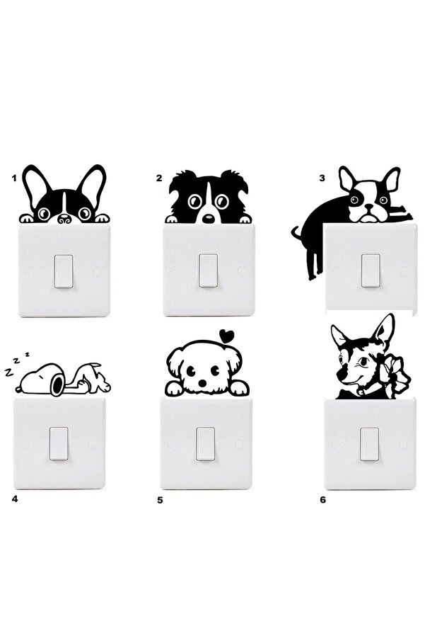 Kt Grup - 6 Lı Sevimli Köpek Dekoratif Priz Sticker - Sim751