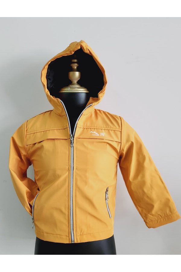 Genel Markalar Bowding Kumaş Su Geçirmez Kapşonlu Astarlı Fermuarlı Unisex Çocuk Yağmurluk