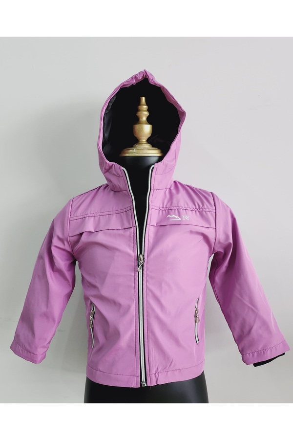 minikiss Bowding Kumaş Su Geçirmez Kapşonlu Astarlı Fermuarlı Unisex Çocuk Yağmurluk