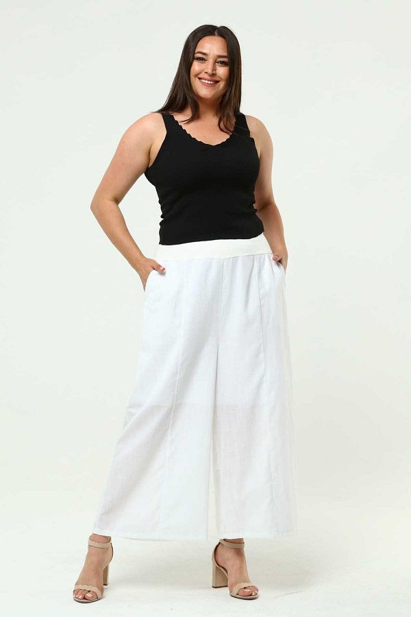 Plus size white linen trousers online