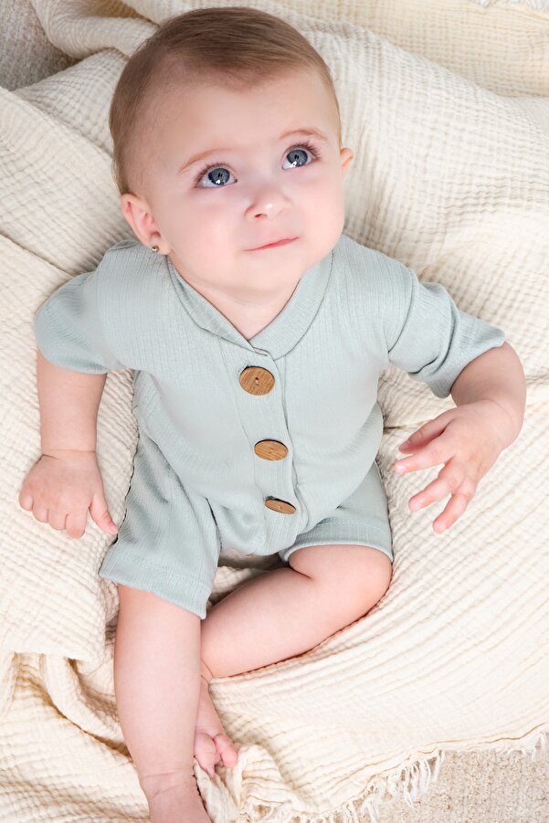 Mai Perla Kısa Kollu Tahta Düğmeli Organik Tulum Bebek Takım