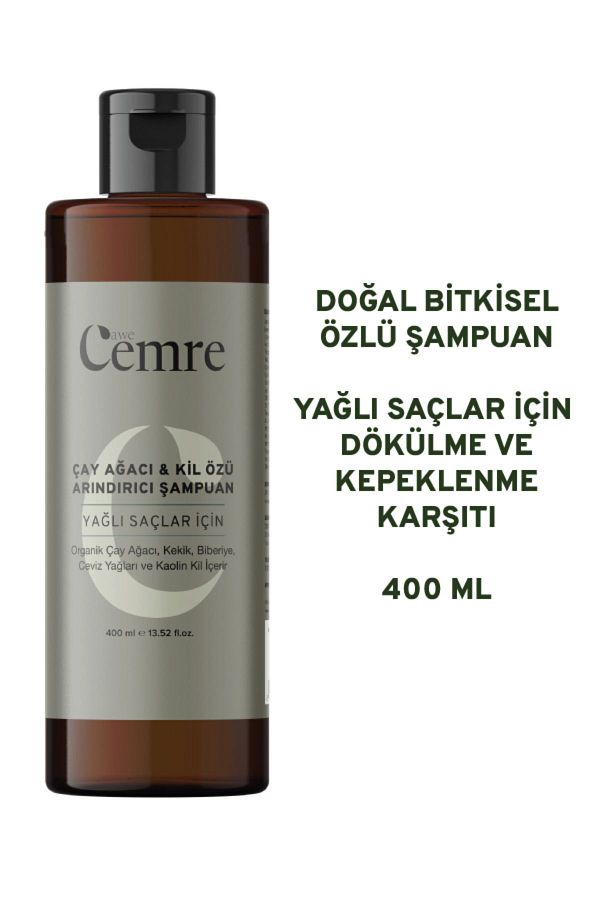 Awe Cemre-Natural Herbal Shampoo - Tea Tree Clay Extract, 400 ml, Purifying and Sebum Balancing 1