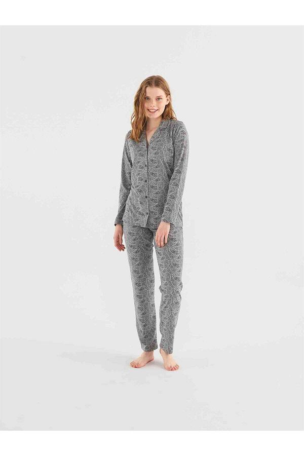 Mod Collection-Set de pijamale pentru femei Grey Melange MOD COLLECTION - Longitudinal Placket 023K37ZE9TA9GRP 1