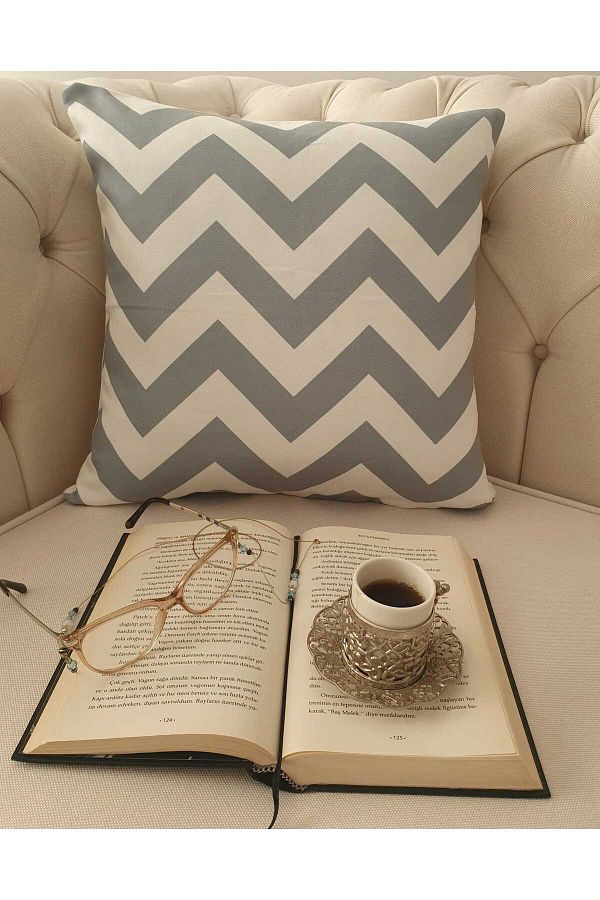 Begn Home-Gray Zigzag Patterned Begin Home Sofa and Pillow Set 1