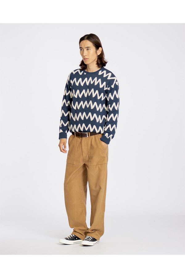 Peraluna-Far Afield DROP SHOULDER KNIT - ZIG Crew Deck Cut standard cu model în zig-zag Tricoturi pentru bărbați Pulover - La 1