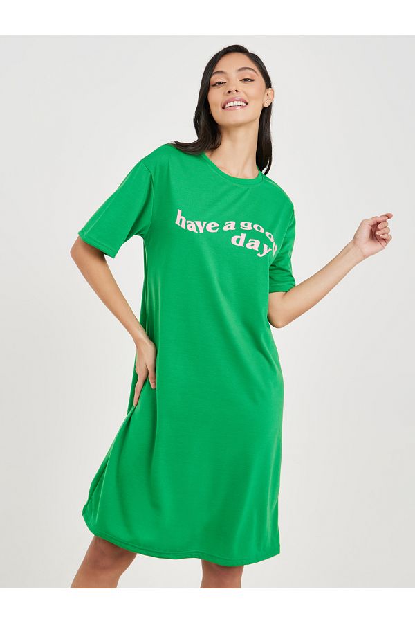 Styli Have a Good Day Print Drop Shoulder Sleep T shirt Dress Trendyol