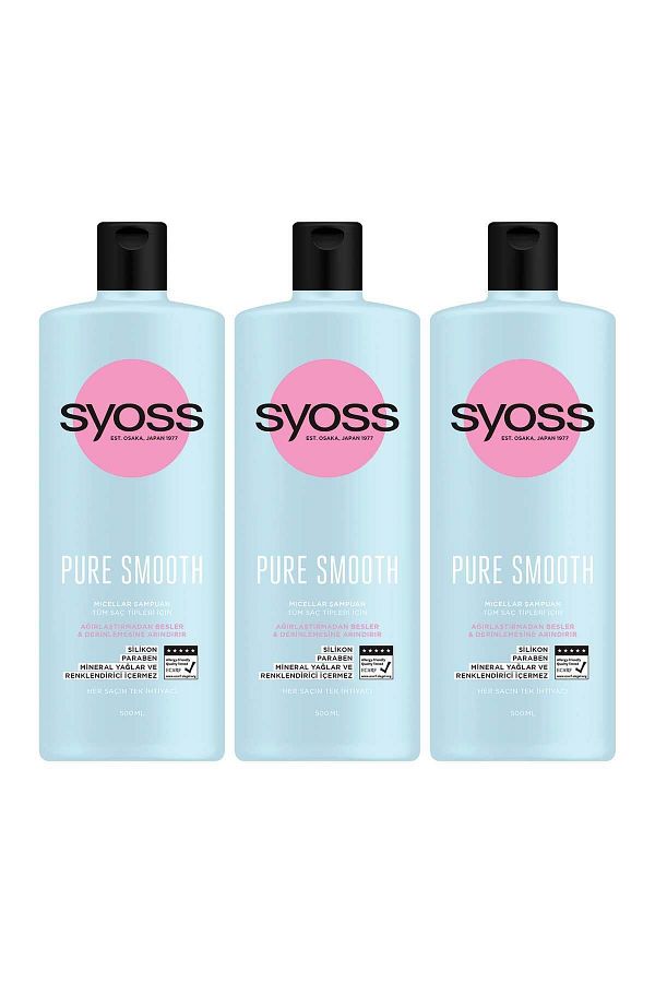 Syoss-Pure Smooth Micellar - Non-Weighting Care Shampoo 500ml x 3 Pieces 1