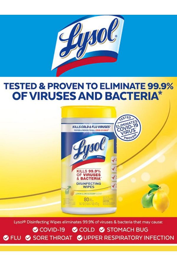 Lyson-LYSOL Disinfectant Wipes, 1 Layer, 7x7,25, Lemon and Lime Flower, White, 80 Wipes (Itjhal) 1