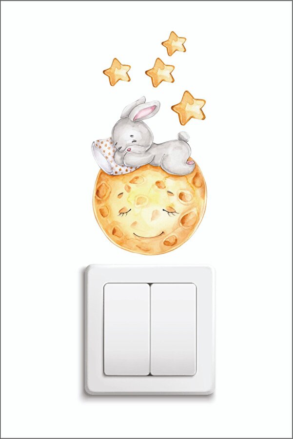 Kt Grup Ayda Uyuyan Sevimli Tavşan Priz Sticker