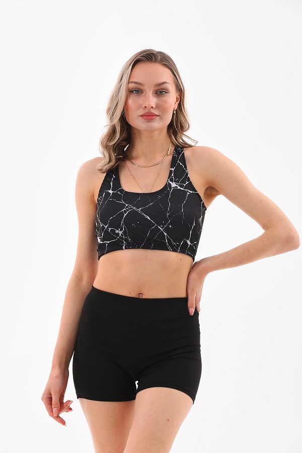 Newness Fashion Forwoard-Costum de baie cu imprimeu negru pentru damă - Body bikini cu pantaloni scurți 1