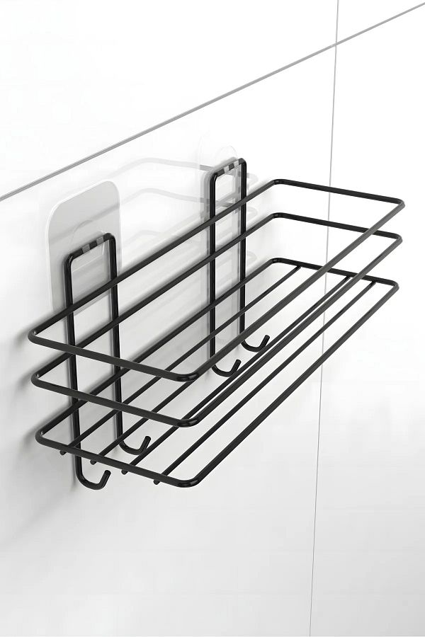 ModernAVM Black Bathroom Washcloth with 4 Hooks Adhesive Shampoo Holder Shower Cabin Hanger Trendyol