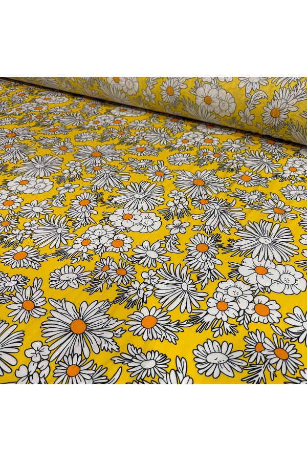 Yaren Ülker-Daisy Patterned Imported Viscose Fabric - 100% Cotton, Width 150 cm 1