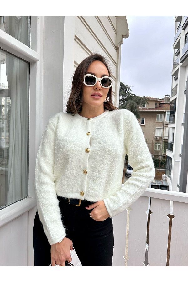 Bolesa Suadiye White Gold Color Buttoned Cardigan Trendyol