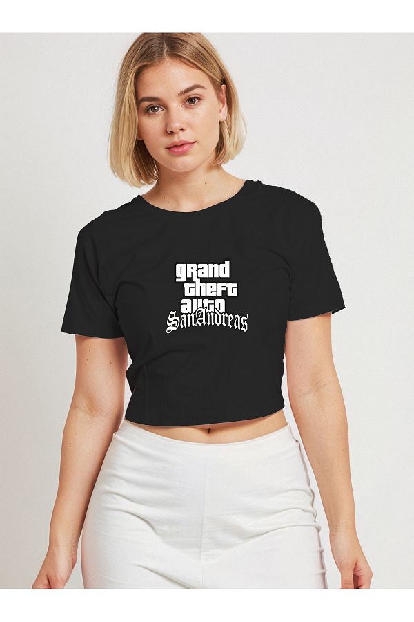 T Public-Grand Theft Auto: San Andreas Printed Black Women's Crop T-shirt 1