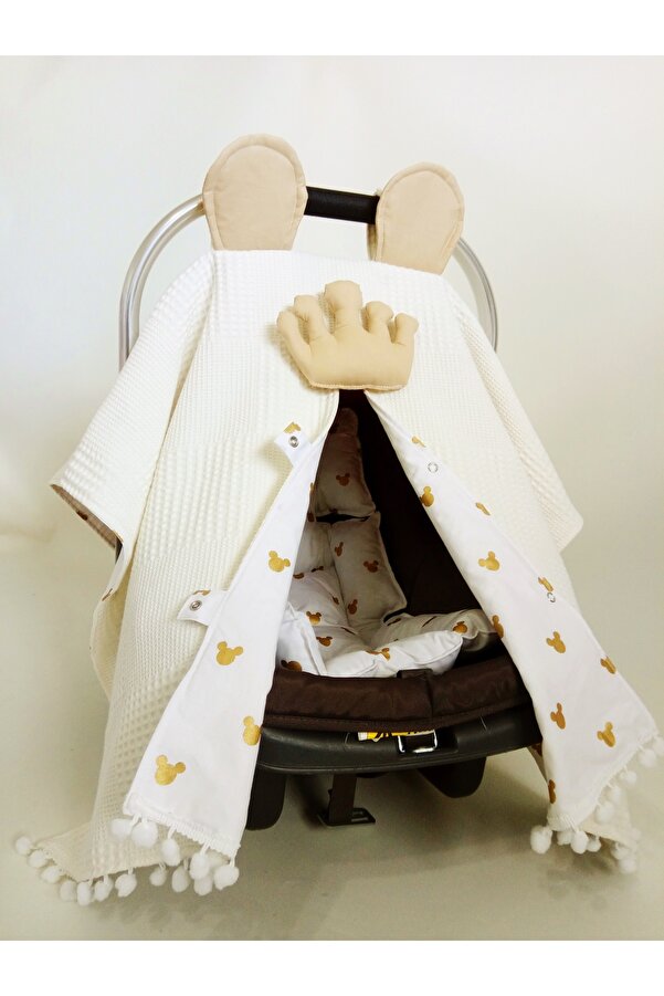 Wenaris Çift Taraflı Puset Örtüsü puset minderi krem mickey