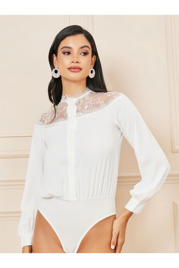 Styli-Mesh Insert Front Button Bodysuit 1