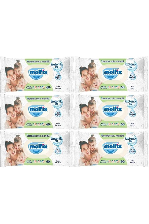 Molfix-Wet Towel Wipes Isotonic Fresh Cleaning Set of 6 60 Sheets with Plastic Cover 1