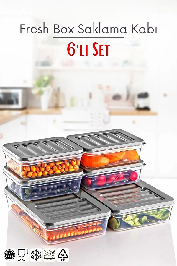 Open Home Concept-Freshbox Set of 6 - Gray Microwave and Diffused Storage Container 1
