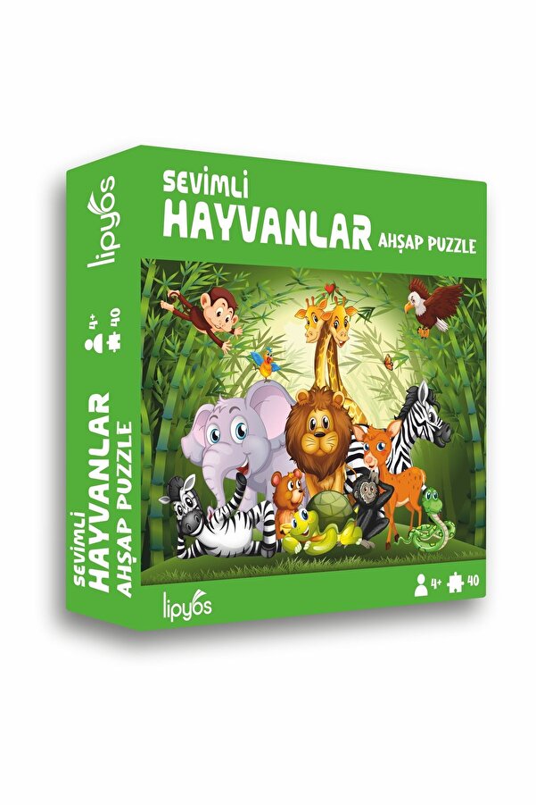 LİPYOS Sevimli Hayvanlar, Aslan Fil 40 Parça Mini Ahşap Puzzle