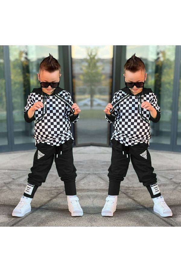 demir kids Checkerboard Patterned Boys Tracksuit Set Trendyol