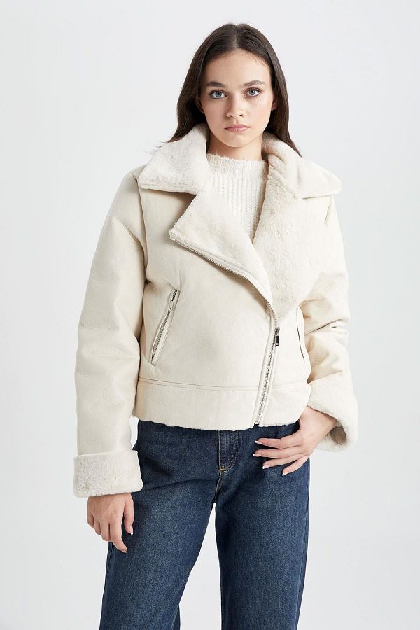 Defacto Suede Look Faux Leather Jacket Waterproof and Fur Lined A1300ax23wn Trendyol