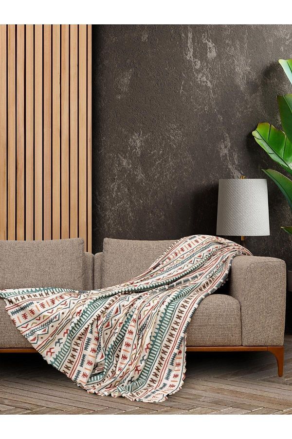Latuda Concept-Softmicro غطاء أريكة فيروزي منقوش عرقيًا مقاس 130 × 180 سم - شال بوهو وبطانية أريكة 1