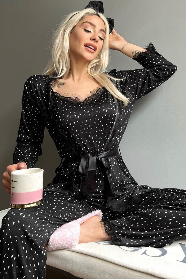 Pijamaevi-Pegasus Pajama Set with Confetti Polka Dot Patterned Dressing Gown 1