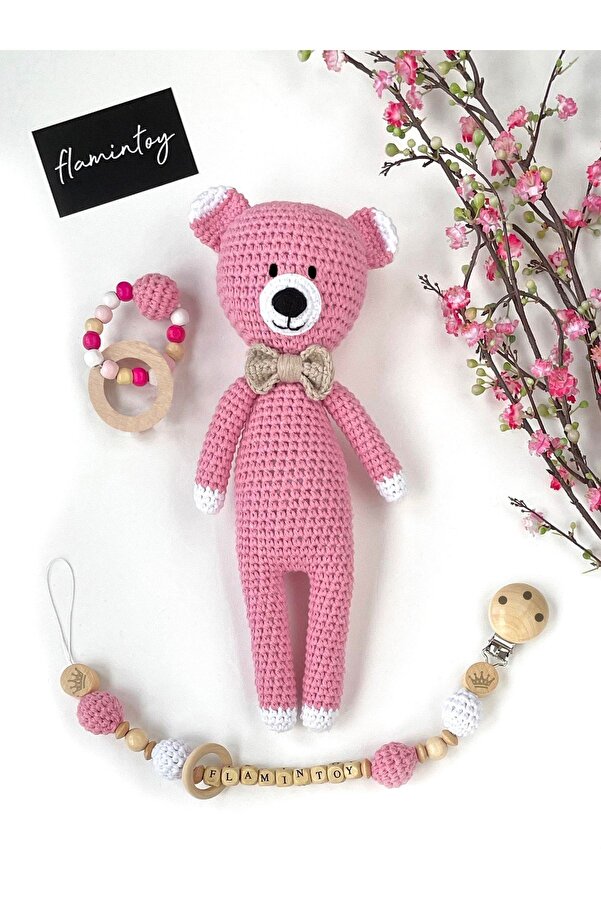 flamintoy Uyku Arkadaşı Emzik Zinciri Diş Kaşıyıcı Çıngırak Amigurumi Oyuncak Bebek