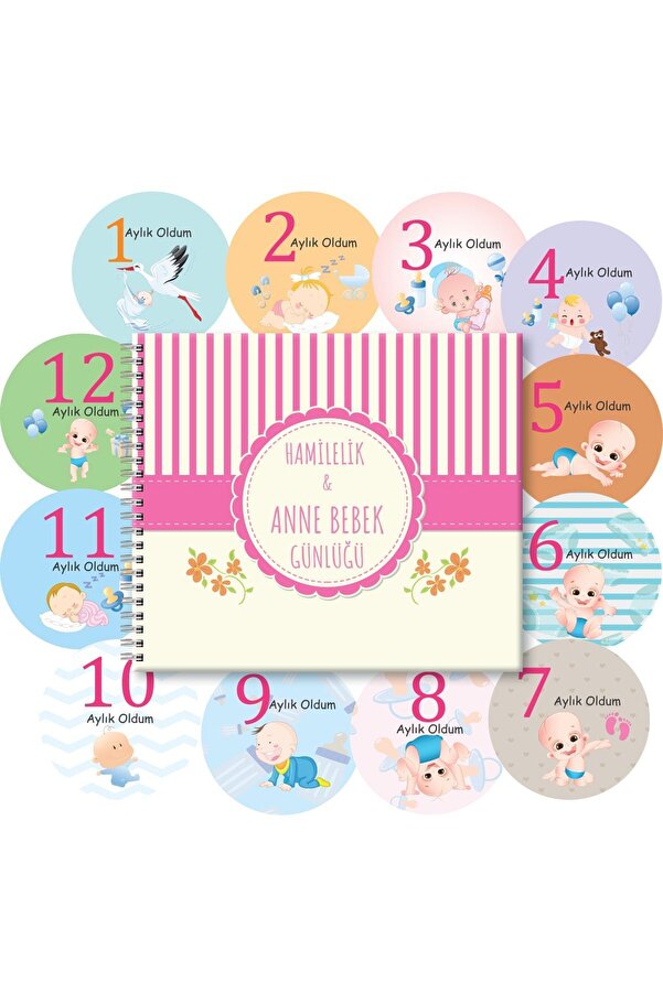 cabuk baskı Hamilelik Ve Anne Bebek Günlüğü - Bebek Anı Defteri Bebek Fotoğraf Çekim Etiketi