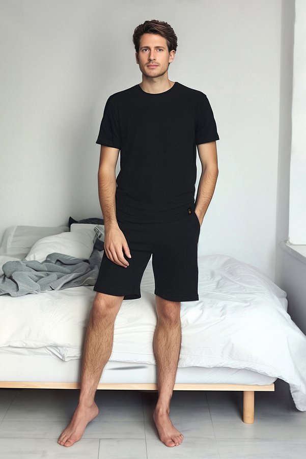 Trendyol Collection Regular Fit Waffle Knit Thick Shorts Pajama Set - Black (TMNSS23PT00036)