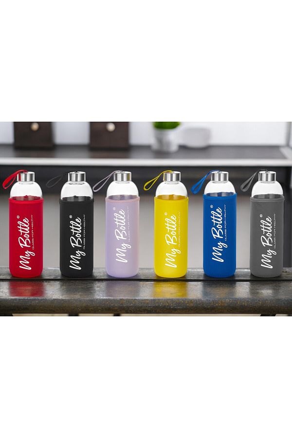 Comprox-0.5 Liter Water Bottle Glass Water Bottle - Mixed Borosilicate Powder Case, 500 ml Glass Water Bottle 1