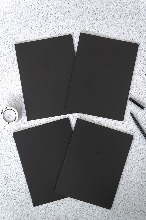 Matt Notebook-18x24'cm Set of 4 Notebooks Striped Tailor Stitching Black 1
