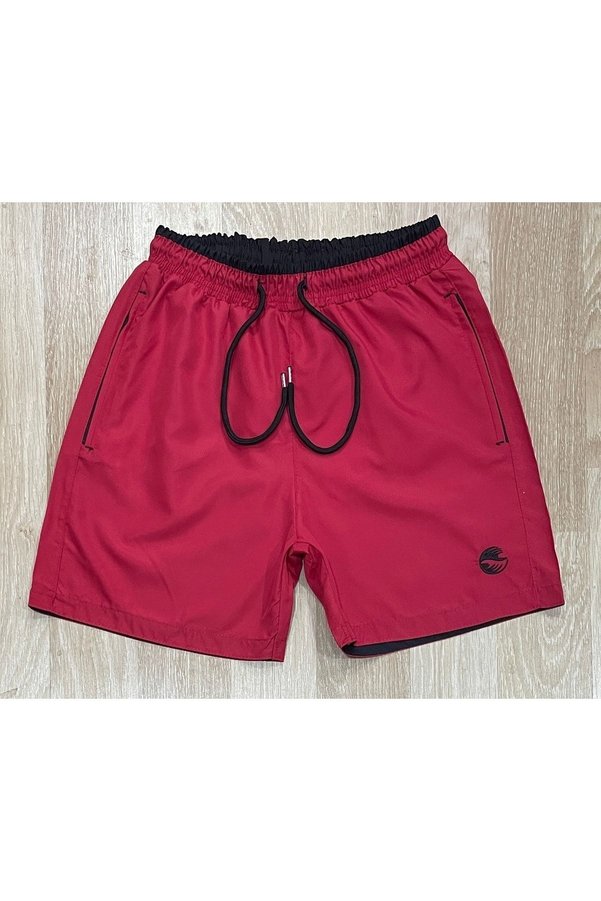 rlt relax time MEN'S RED-BLACK GARNISHED EMBROIDERED POOL-SEA SHORTS