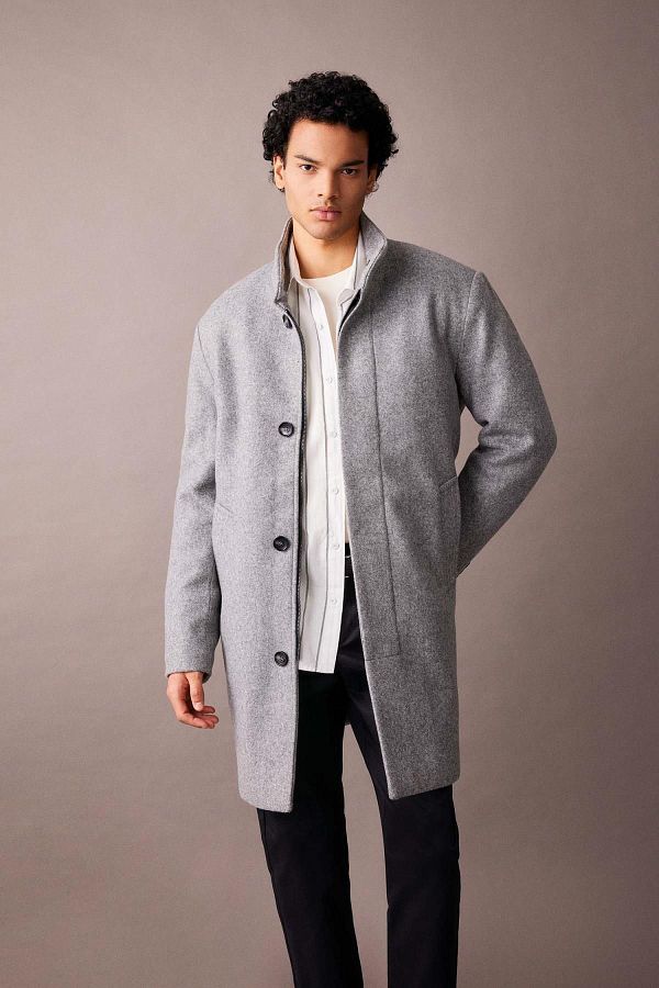 DeFacto-Stand Collar Regular Fit Cashmere Coat with Buttons and Pockets A3557Ax23Wn 1