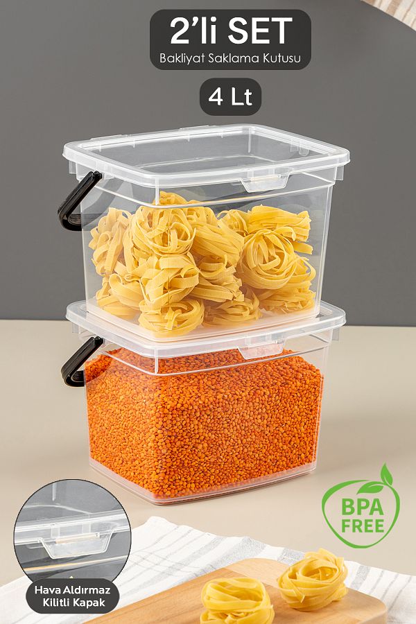 Meleni Home-2 Piece Detergent, Flour and Leg Storage Container-Erzak Storage Box Transparent 2 x 4 Lt 1