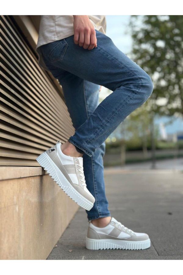 BPM BOA BA0804 High White Sole and Gray Detailed Lace Up Men s Shoes Trendyol