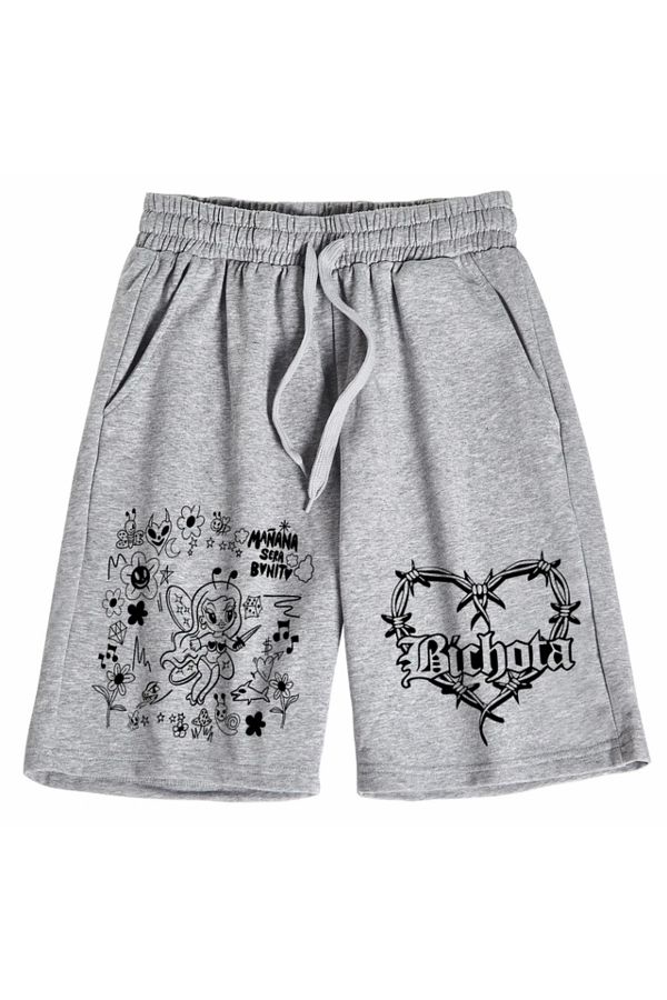 AMOR FACE Plus Size Cotton Women s Bermuda Shorts Special Design Summer Emoji and Heart with Spurs Trendyol