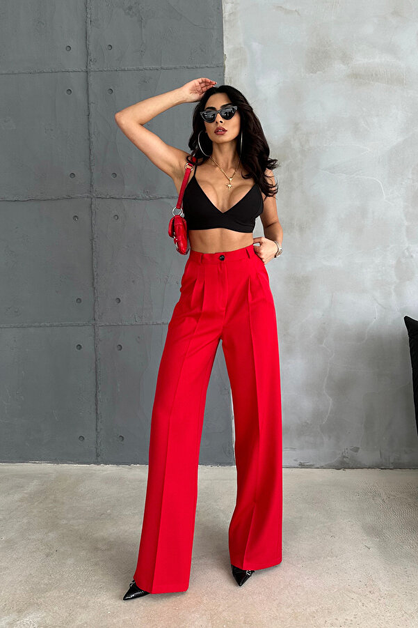 High Waisted Red Pleated Pants High Rise Pleated Pants Delpozo