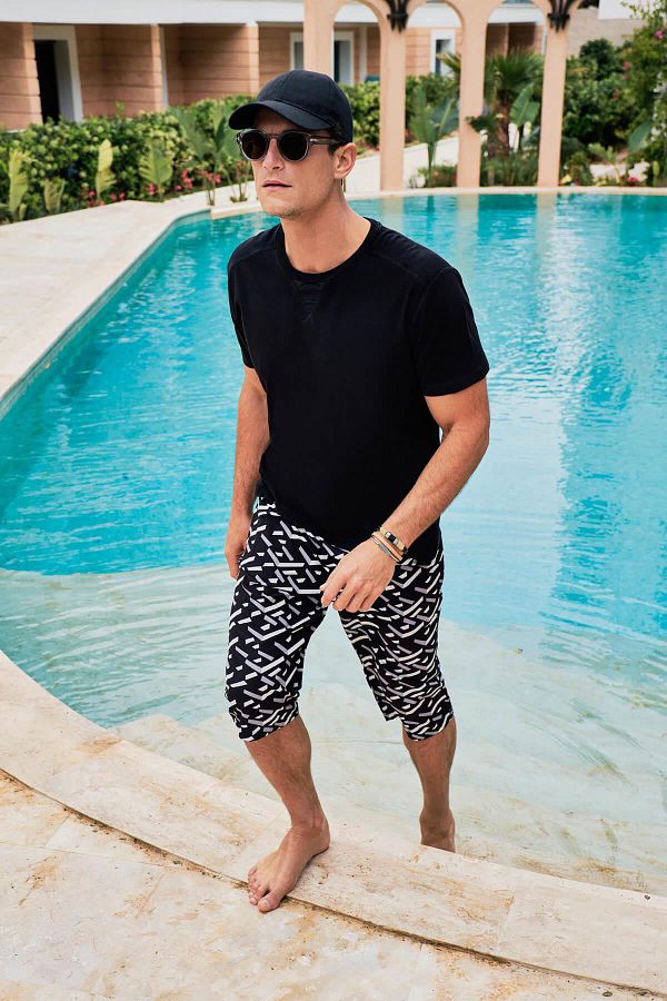 Haşema-Pantaloni scurți pentru bărbați pentru piscină și mare - imprimeu negru, lungi, 24-17 1