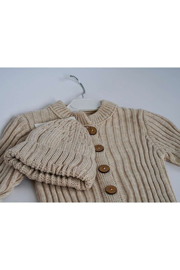 dapki Fitilli Şapkalı Tulum Triko 3-6 6-9 Ay Bebek Kışlık