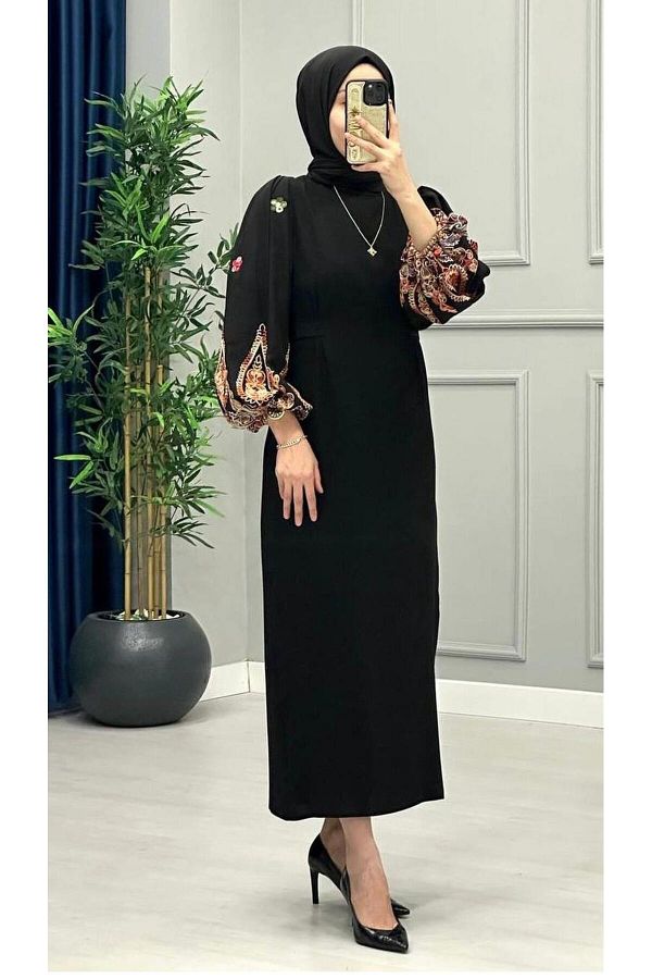 CNG MODA Plus Size Sleeve Embroidered Hijab Dress