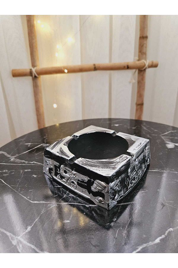 DNZ DEKOR-Silver Ash Tray with Egyptian Pattern - Ashtray and Decorative OBJ 1
