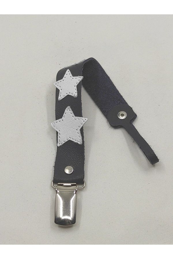 MODAPATİK-Navy Blue Pacifier Strap - Genuine Leather - with Star Image 1